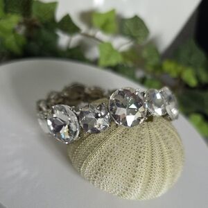 Silver Clear Faceted Crystal Stretch Bracelet Bling